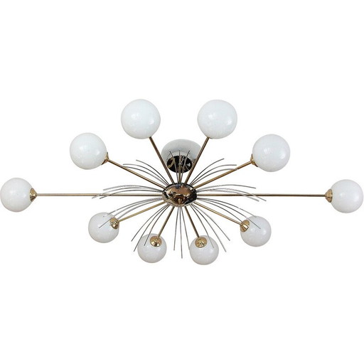 Lustre vintage en laiton et verre, 1970