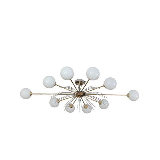 Image 1 of Lustre vintage en laiton et verre, 1970