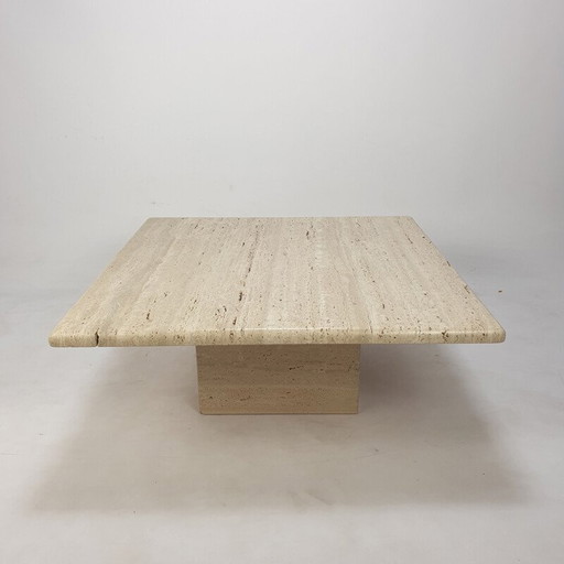 Table basse vintage en travertin, Italie 1980