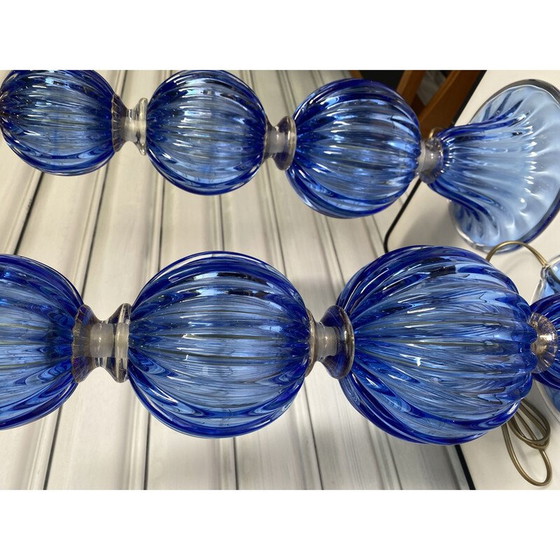 Image 1 of Paire de lampes vintage en verre de Murano par Toso, 1980
