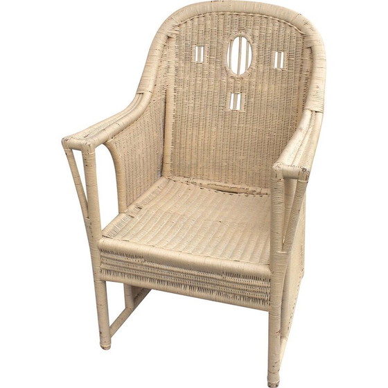 Image 1 of Fauteuil vintage Art Nouveau en rotin et bois, 1900