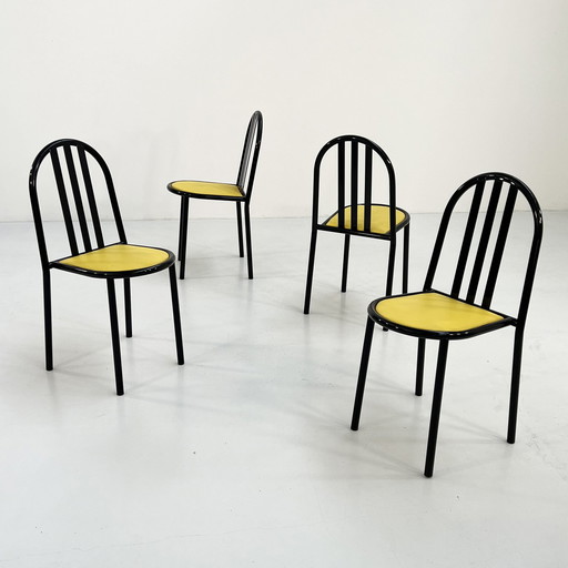 Ensemble de 4 chaises No.222 en tissu jaune par Robert Mallet-Stevens pour Pallucco Italia, 1980