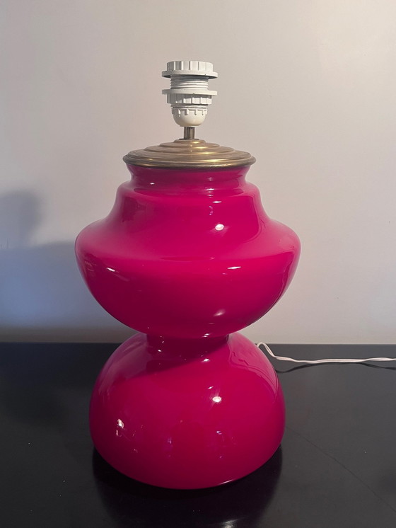 Image 1 of Lampe De Sol En Verre Et Laiton 1970