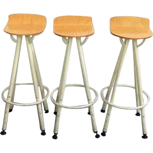 Tabouret d'écolier vintage en bois et métal