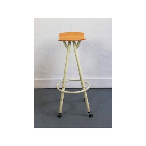 Tabouret d'écolier vintage en bois et métal