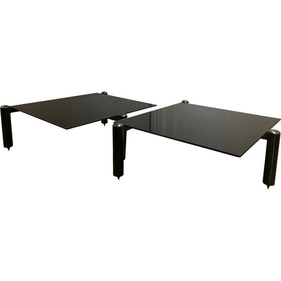 Image 1 of Paire de tables basses vintage en verre et métal noir, 1980