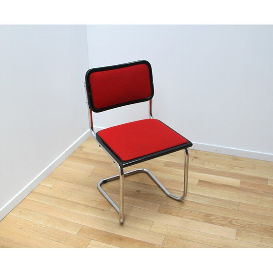 Image 1 of Chaise Vintage Cesca en bois teinté noir et tissu rouge