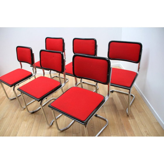 Image 1 of Chaise Vintage Cesca en bois teinté noir et tissu rouge