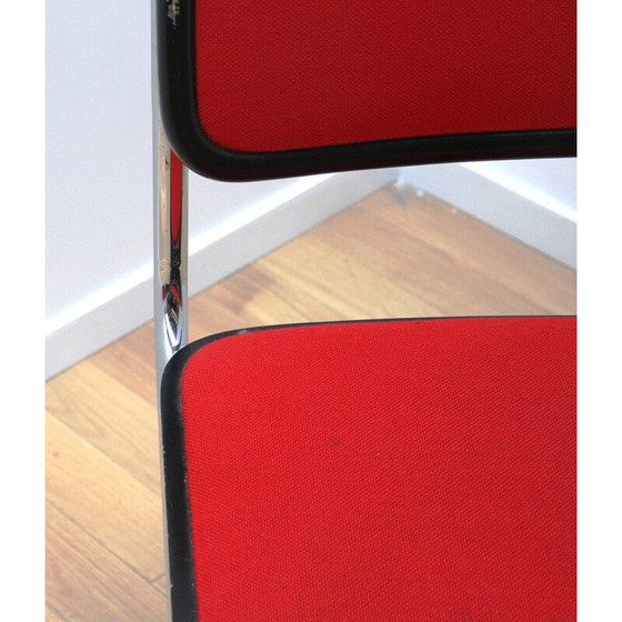 Image 1 of Chaise Vintage Cesca en bois teinté noir et tissu rouge