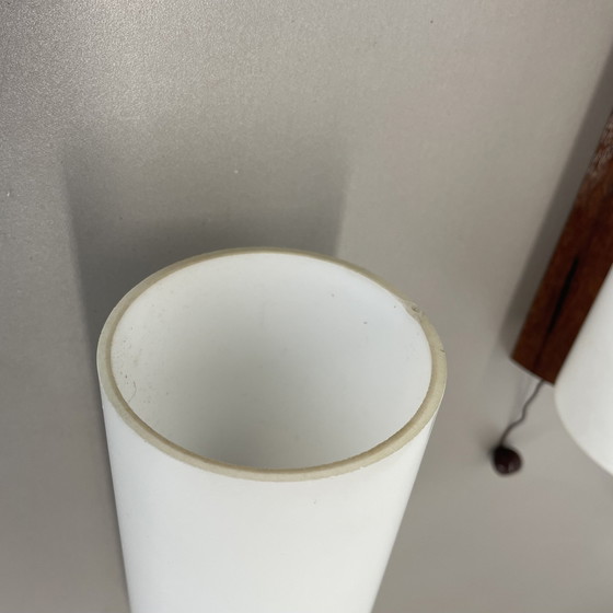 Image 1 of Ensemble de 3 appliques minimales en verre blanc satiné et en teck, Danemark, années 1960