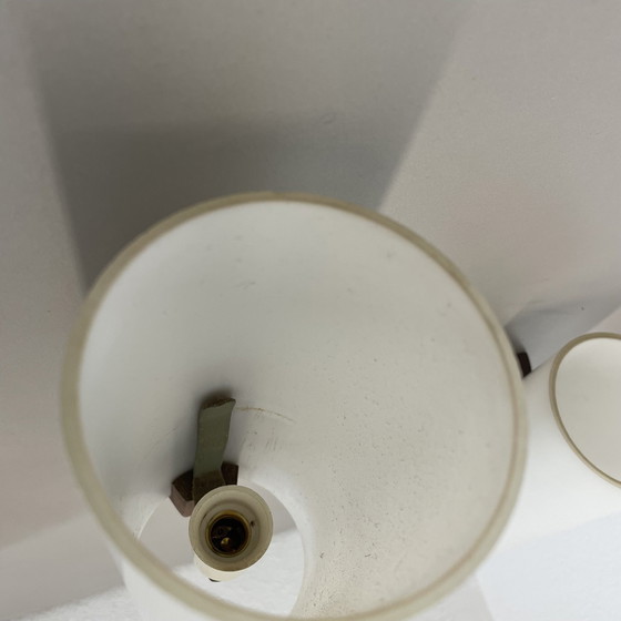 Image 1 of Ensemble de 3 appliques minimales en verre blanc satiné et en teck, Danemark, années 1960
