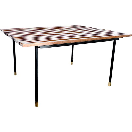 Table basse en bois et fer noir du Mid Century