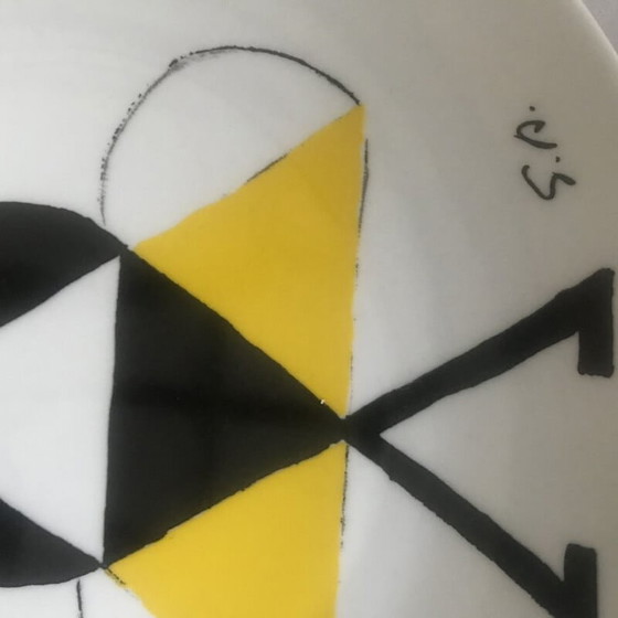 Image 1 of Assiette de collection vintage "La danseuse jaune" en porcelaine de Sonia Delaunay pour Artcurial
