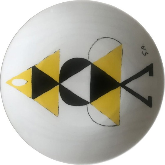 Image 1 of Assiette de collection vintage "La danseuse jaune" en porcelaine de Sonia Delaunay pour Artcurial
