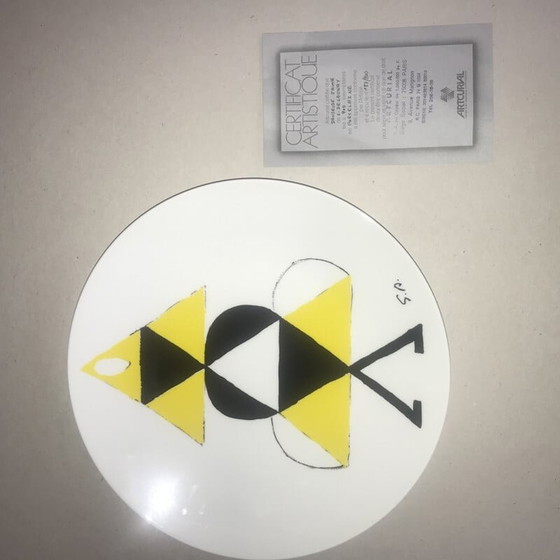 Image 1 of Assiette de collection vintage "La danseuse jaune" en porcelaine de Sonia Delaunay pour Artcurial
