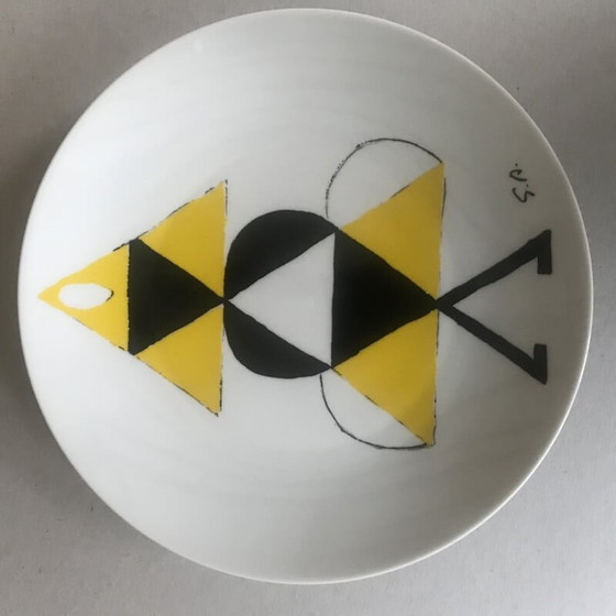 Image 1 of Assiette de collection vintage "La danseuse jaune" en porcelaine de Sonia Delaunay pour Artcurial