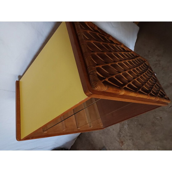 Image 1 of Bibliothèque vintage en bois, bambou, rotin et verre, années 1950