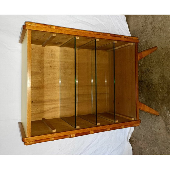 Image 1 of Bibliothèque vintage en bois, bambou, rotin et verre, années 1950