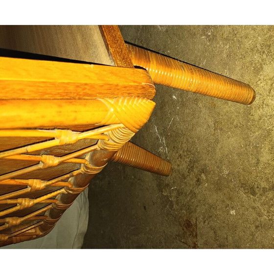 Image 1 of Bibliothèque vintage en bois, bambou, rotin et verre, années 1950