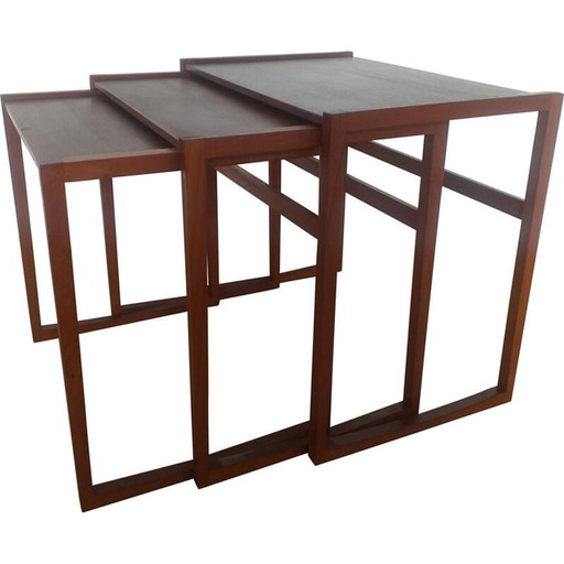 Ensemble de 3 tables gigognes vintage en teck, Danemark années 1960