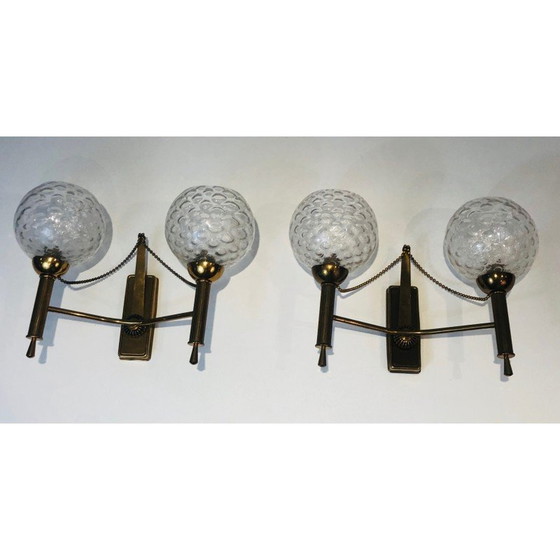 Image 1 of Paire d'appliques vintage en laiton et verre, 1970