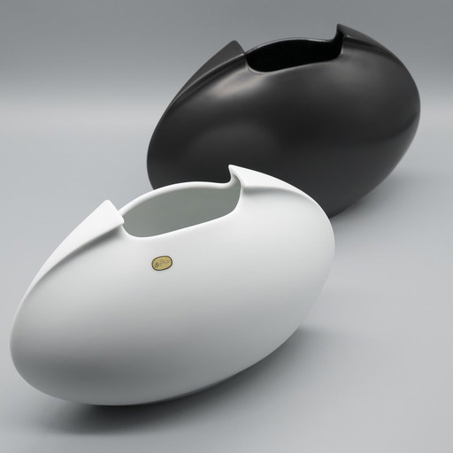 Lino Sabattini B&W Tasca Vase Duo Rosenthal Bisque Porcelaine Minimaliste 20X27X10
