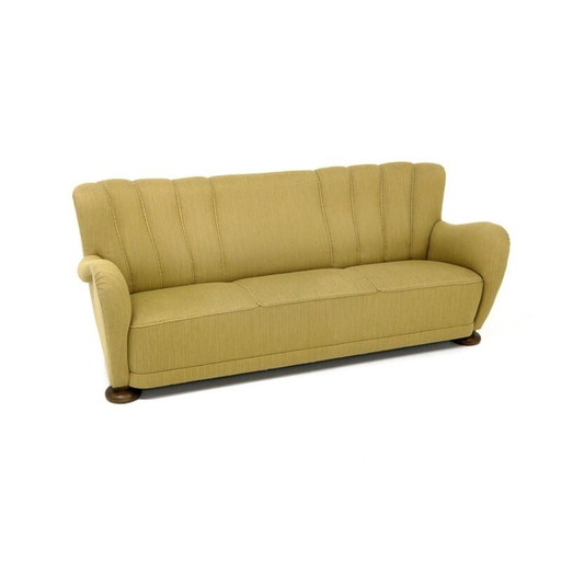 Canapé vintage en hêtre et tissu vert, Suède, années 1940