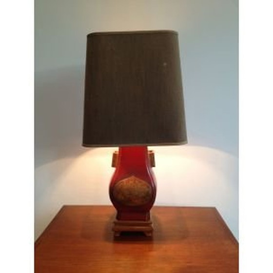 Image 1 of Lampe vintage en laque rouge et or, France 1960