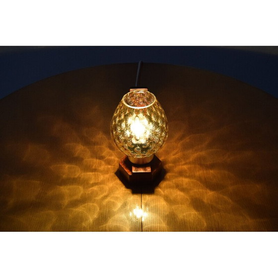 Image 1 of Lampe de table vintage en bois et verre par Drevo Humpolec, Tchécoslovaquie 1960