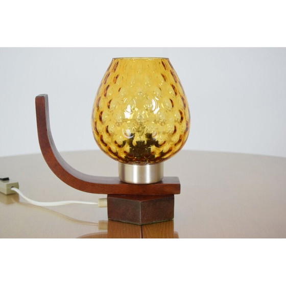 Image 1 of Lampe de table vintage en bois et verre par Drevo Humpolec, Tchécoslovaquie 1960