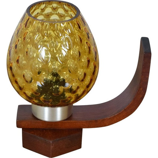 Lampe de table vintage en bois et verre par Drevo Humpolec, Tchécoslovaquie 1960