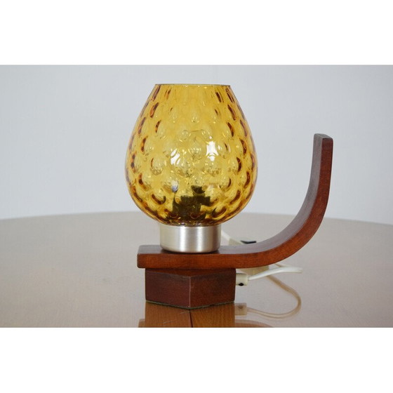 Image 1 of Lampe de table vintage en bois et verre par Drevo Humpolec, Tchécoslovaquie 1960