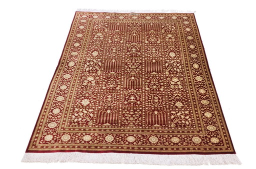 Tapis persan Qom Étonnante soie pure - Tile Design & Signature