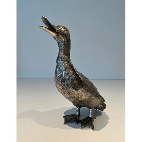 Image 1 of Canard vintage en bronze argenté, 1970