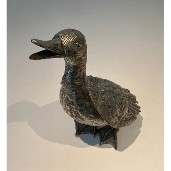 Image 1 of Canard vintage en bronze argenté, 1970