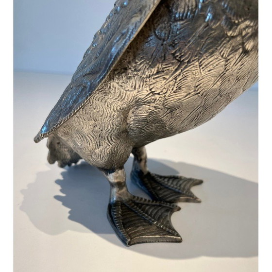 Image 1 of Canard vintage en bronze argenté, 1970