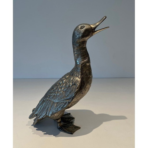 Canard vintage en bronze argenté, 1970