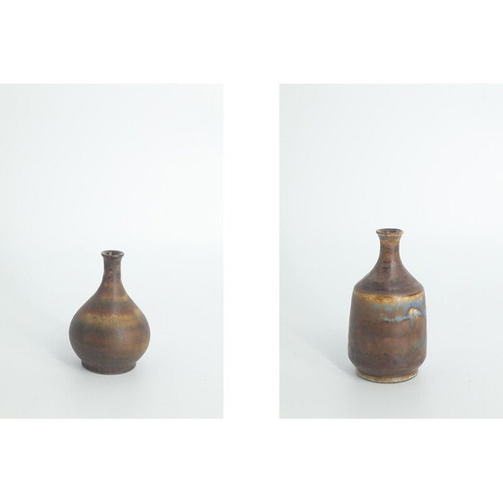 Image 1 of Ensemble de 4 vases vintage en grès brun par Gunnar Borg pour Höganäs Ceramics, Suède 1960