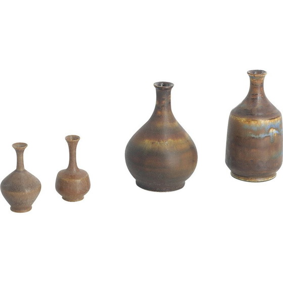 Image 1 of Ensemble de 4 vases vintage en grès brun par Gunnar Borg pour Höganäs Ceramics, Suède 1960