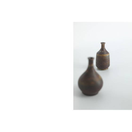Image 1 of Ensemble de 4 vases vintage en grès brun par Gunnar Borg pour Höganäs Ceramics, Suède 1960