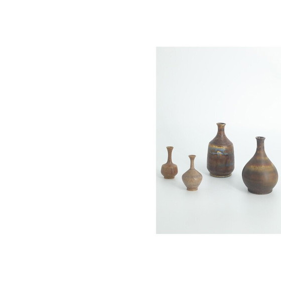 Image 1 of Ensemble de 4 vases vintage en grès brun par Gunnar Borg pour Höganäs Ceramics, Suède 1960
