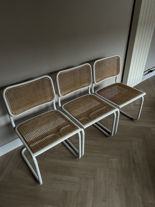 3x Chaises de salle à manger blanches à sangles