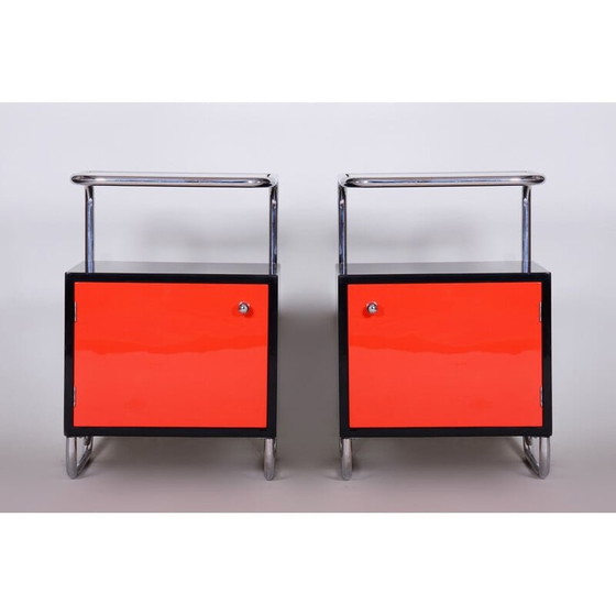 Image 1 of Tables de nuit vintage Vichr a Spol noir et rouge, années 1930