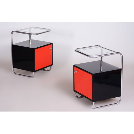 Image 1 of Tables de nuit vintage Vichr a Spol noir et rouge, années 1930