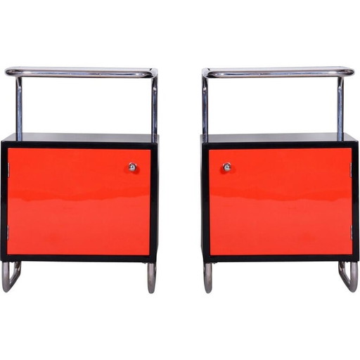 Tables de nuit vintage Vichr a Spol noir et rouge, années 1930