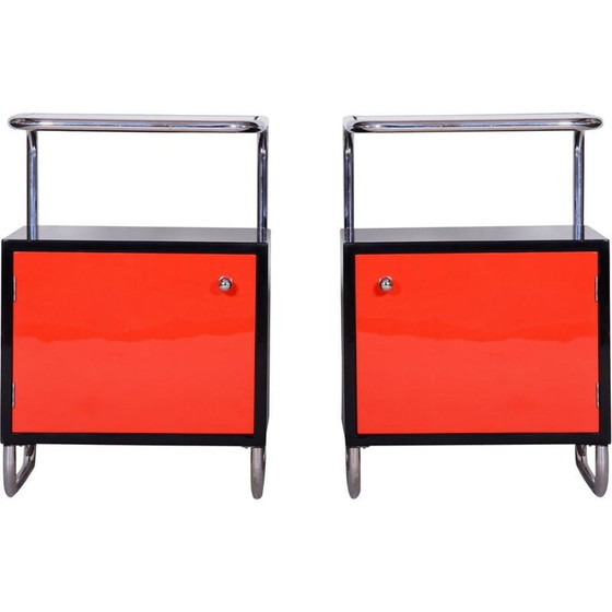 Image 1 of Tables de nuit vintage Vichr a Spol noir et rouge, années 1930