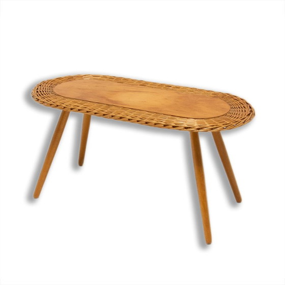 Image 1 of Tabouret en rotin du milieu du siècle par Jan Kalous pour Úluv, Tchécoslovaquie années 1960