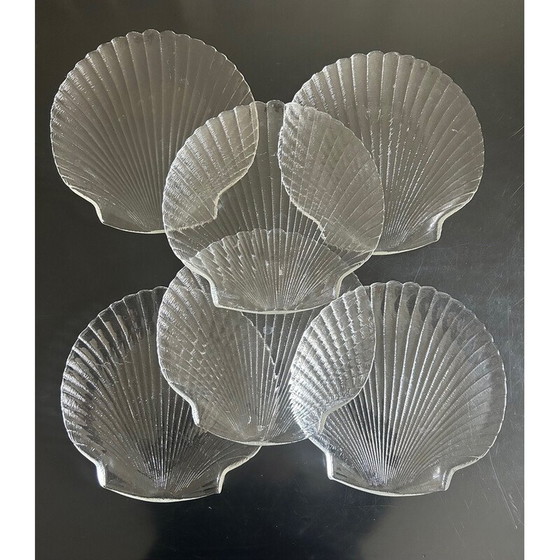 Image 1 of Ensemble de 6 assiettes en verre à coquille, France 1980