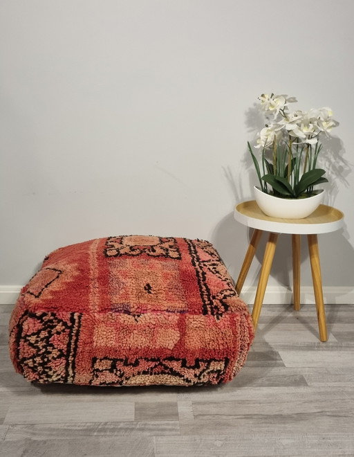 Pouf berbère rose pêche, Pouf marocain