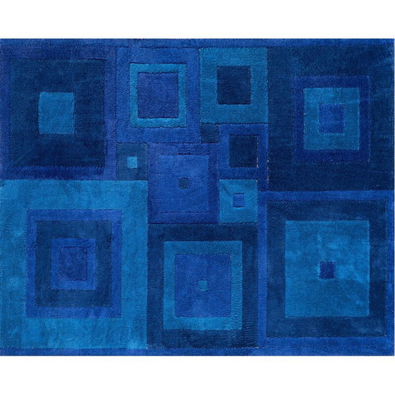 Image 1 of Tapis "Square Dance" bleu du milieu du siècle par Ross Littell, années 1960